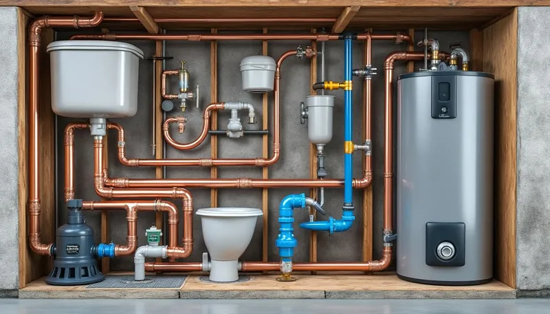 What are the main components of a home plumbing system?